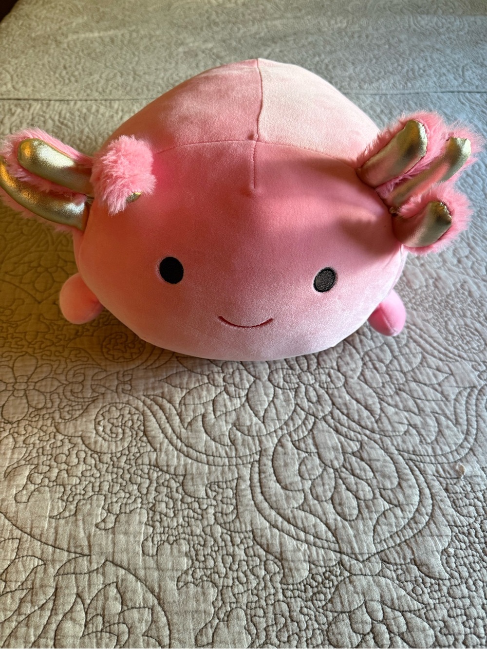 Plush Pink Axolotl Stuffed Animal with Gold-Accent Gills